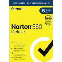 Norton 360 Deluxe (PC/Mac) - 5 Devices - 50GB Cloud Backup - 1 Year Subscription