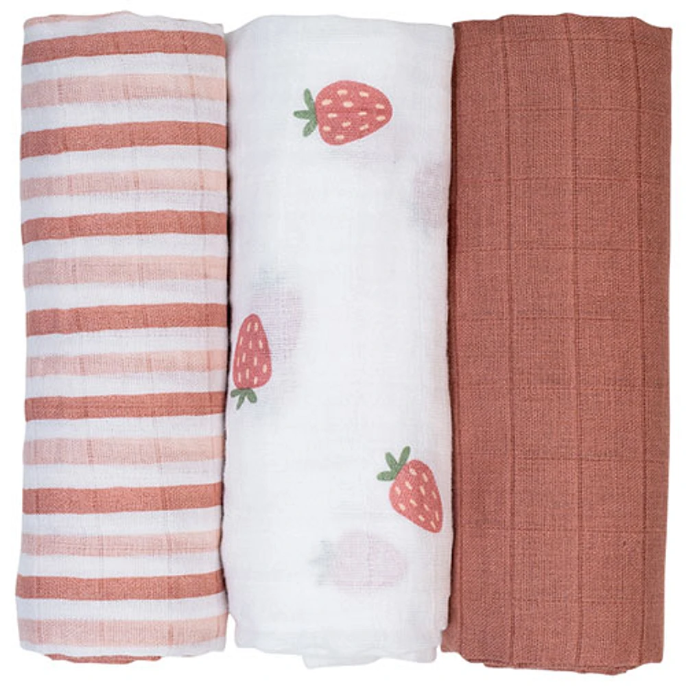 Lulujo Muslin Swaddles - 3 Pack - Strawberry