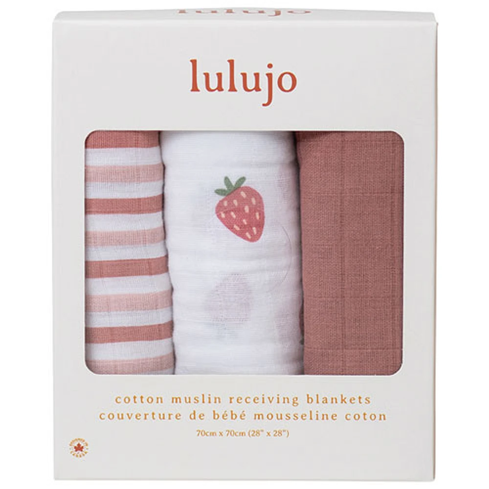 Lulujo Muslin Swaddles - 3 Pack - Strawberry