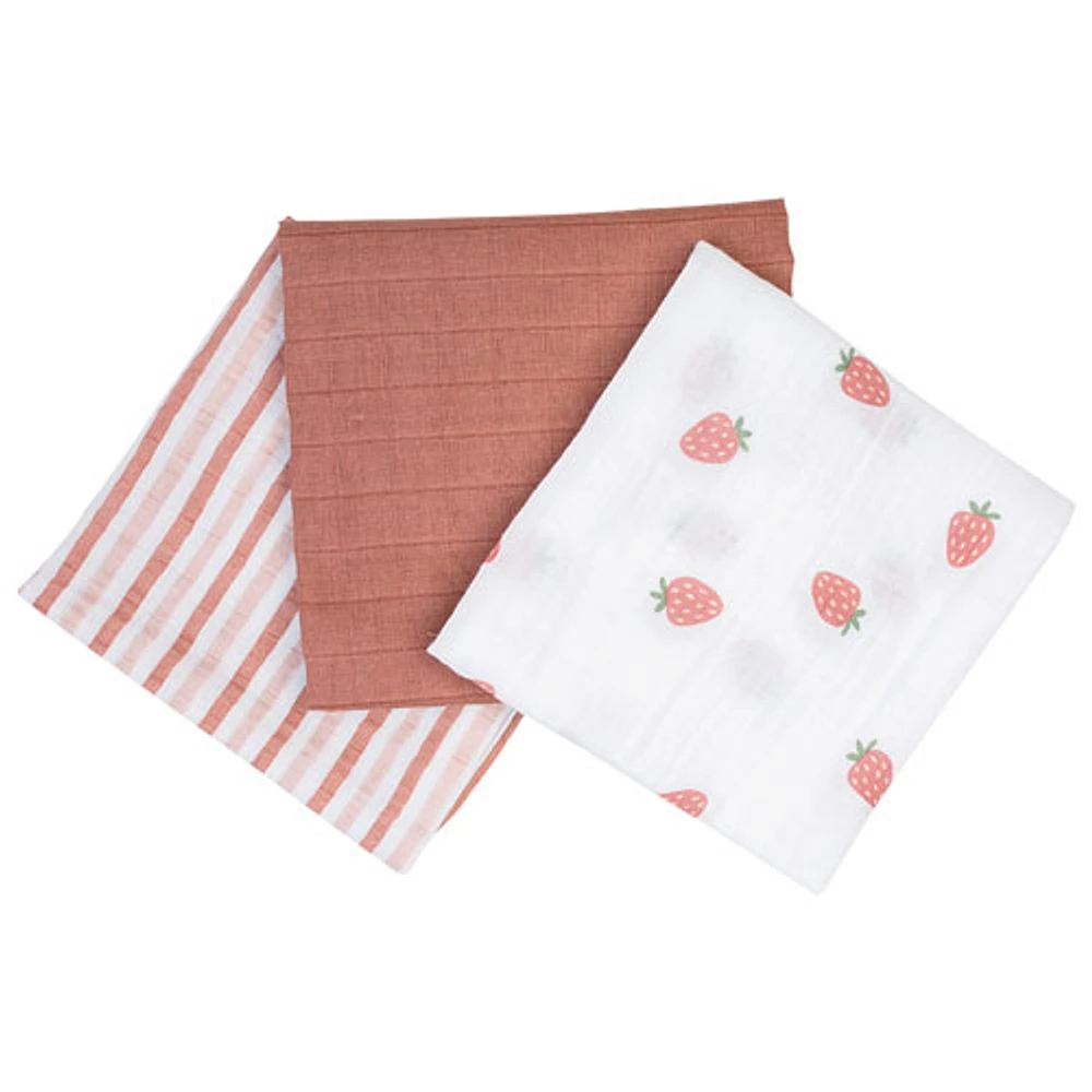 Lulujo Muslin Swaddles - 3 Pack - Strawberry