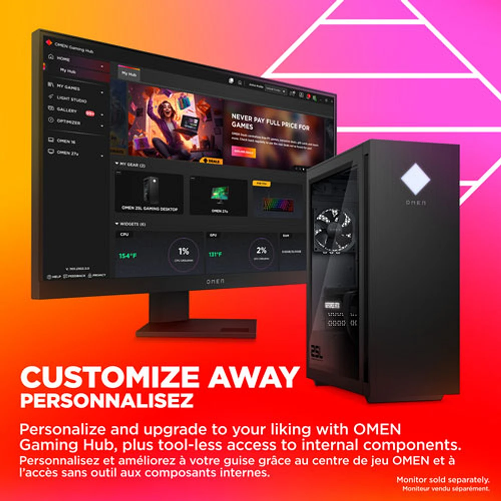 HP OMEN 25L Gaming PC (Intel Core i5-14400F/1TB HDD/16GB RAM/RTX 4070 Super/Win11) - Only at Best Buy