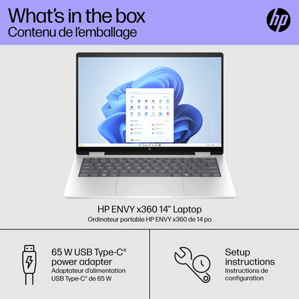 HP Envy x360 14" Touchscreen 2-in-1 Laptop - Glacier Silver (AMD Ryzen 5 8640HS/512GB SSD/16GB RAM/Win 11)