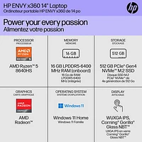 HP Envy x360 14" Touchscreen 2-in-1 Laptop - Glacier Silver (AMD Ryzen 5 8640HS/512GB SSD/16GB RAM/Win 11)