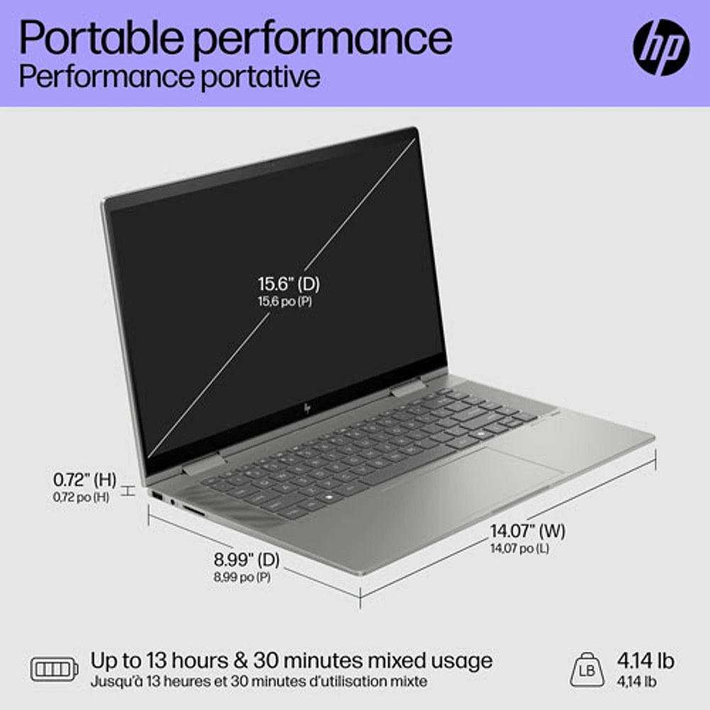 HP Envy x360 15.6" Touchscreen 2-in-1 Laptop - Mineral Silver (Intel Core Ultra 5 125U/1TB SSD/16GB RAM)