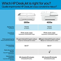 Imprimante à jet d'encre tout-en-un sans fil DeskJet 2855e de HP - Essai de 3 mois de Instant Ink de HP inclus*