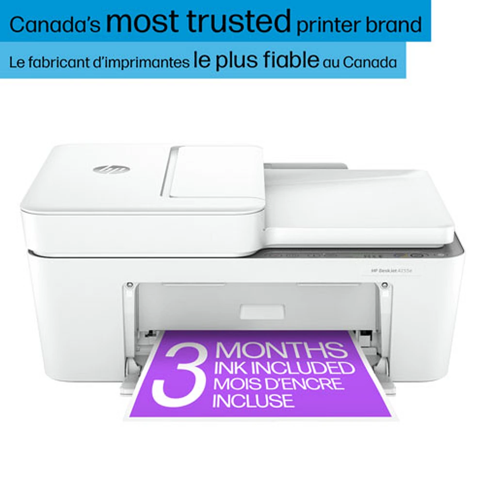 Imprimante à jet d'encre tout-en-un sans fil DeskJet 4255e de HP - Essai de 3 mois de Instant Ink de HP inclus*