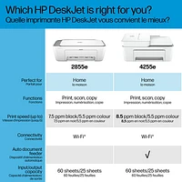 Imprimante à jet d'encre tout-en-un sans fil DeskJet 4255e de HP - Essai de 3 mois de Instant Ink de HP inclus*