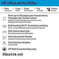 Imprimante à jet d'encre tout-en-un sans fil OfficeJet Pro 8135e de HP - Essai de 3 mois de Instant Ink de HP inclus*