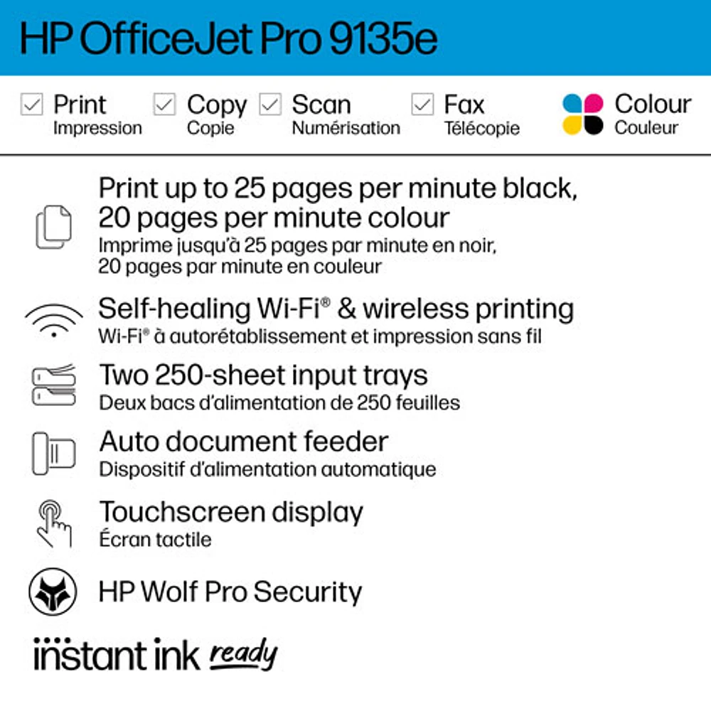 Imprimante à jet d'encre tout-en-un sans fil OfficeJet Pro 9135e de HP - Essai de 3 mois de Instant Ink de HP inclus*