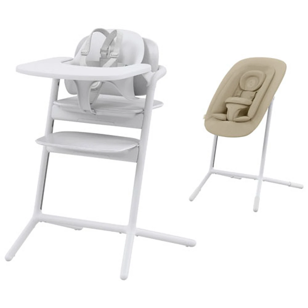 Cybex LEMO 2 4-in-1 High Chair Set with Bouncer Nest, Tray & Baby Set - All White