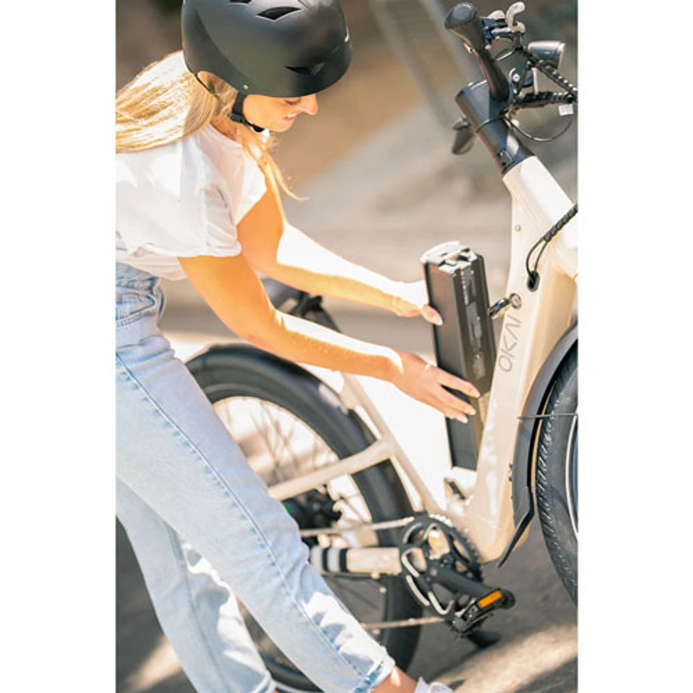 OKAI Stride 500W Step-Through Electric City Bike with up to 64km Battery Life - White