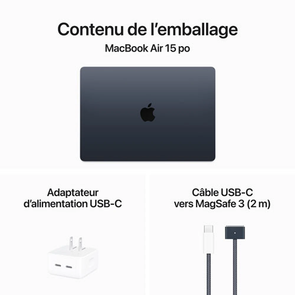 MacBook Air de 15 po avec Touch ID d'Apple (2024) - Minuit (puce M3 d'Apple/SSD 512 Go/RAM 16 Go) - Français