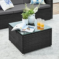 Boutique Home Rattan Patio Sectional Sofa with Cushion & Glass Table - Black/Grey