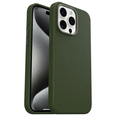 Étui rigide ajusté en cuir de cactus Symmetry d'OtterBox pour iPhone 15 Pro Max - Vert