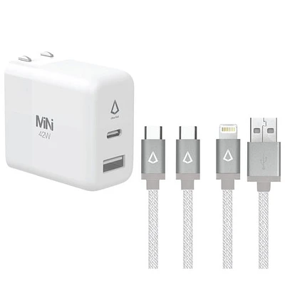 Chargeur mural à ports USB-C/USB-A 42 W de LBT avec câble USB-C à C 5 pi et câble USB-A à Lightning