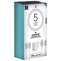 LBT 42W USB-C/USB-A Ports Wall Charger with 5 ft USB-C to C Cable & USB-A to Lightning Cable