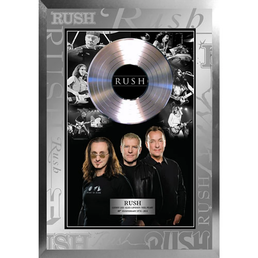 Frameworth - Rush : Toile encadrée avec collage en noir et blanc et disque de platine