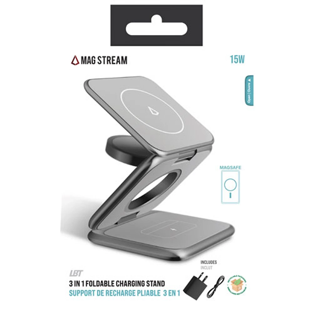 LBT 3-In-1 Foldable Mag Stream Qi 15WWireless Charging Stand - Metallic