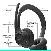 Casque d'écoute sans fil Bluetooth Zone 300 avec microphone à suppression du bruit de Logitech