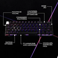 Clavier de jeu sans fil rétroéclairé à touches tactiles optiques GX PRO X 60 LIGHTSPEED de Logitech - Noir - Anglais