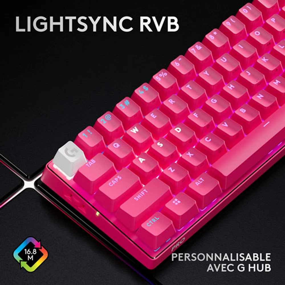 Clavier de jeu sans fil rétroéclairé à touches tactiles optiques GX PRO X 60 LIGHTSPEED de Logitech - Magenta - Anglais