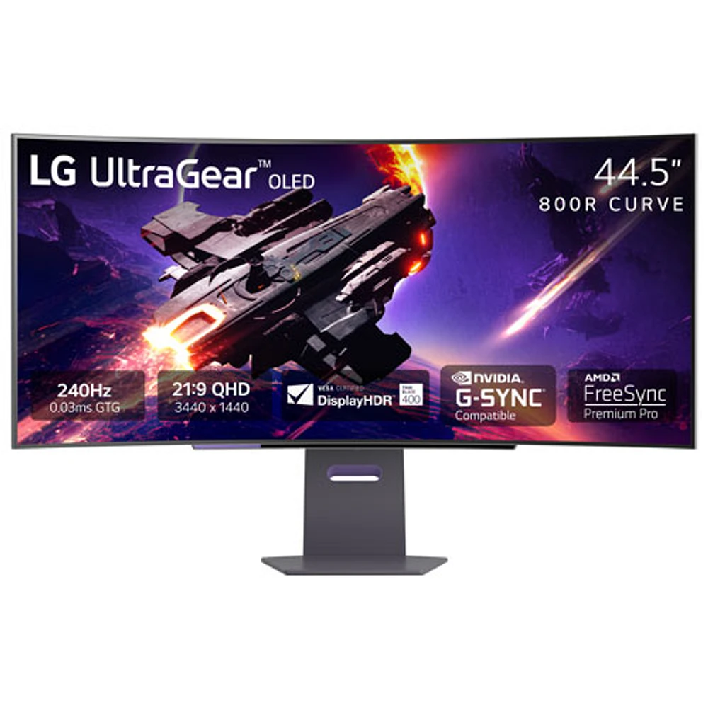 Moniteur de jeu FreeSync G-Sync DELO incurvé WQHD 1440p 240 Hz de 45 po UltraGear de LG avec temps de réponse de 0,03 ms gris à gris (45GS95QE-B)