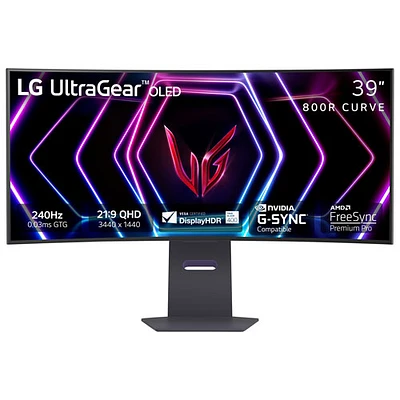 LG UltraGear 39" QHD 240Hz 0.03ms GTG Curved OLED LED G-Sync FreeSync Gaming Monitor (39GS95QE-B) - Black