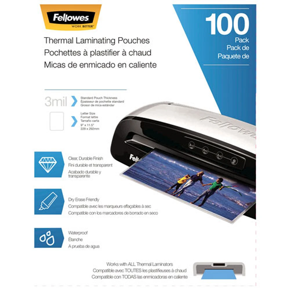 Fellowes 9"x11.5" Thermal Laminating Pouches - 3 mil