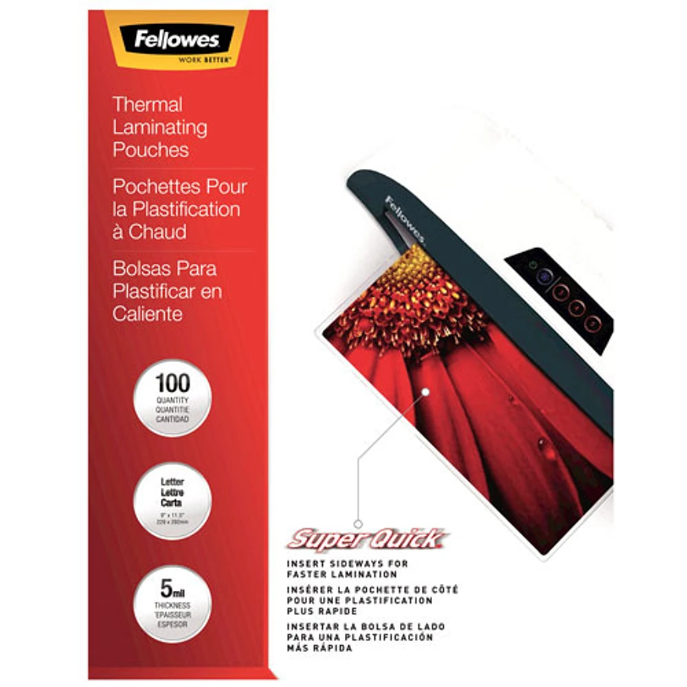 Fellowes SuperQuick 9"x11.5" Thermal Laminating Pouches - 5 mil - 100 Pack