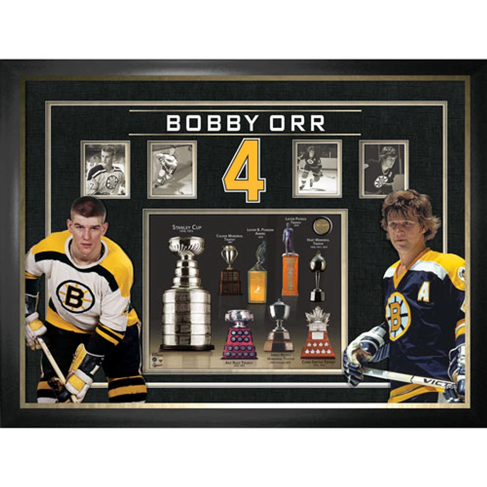 Photo de la LNH de Frameworth : Photo encadrée avec collage de trophées de Bobby Orr (34 x 26 po)