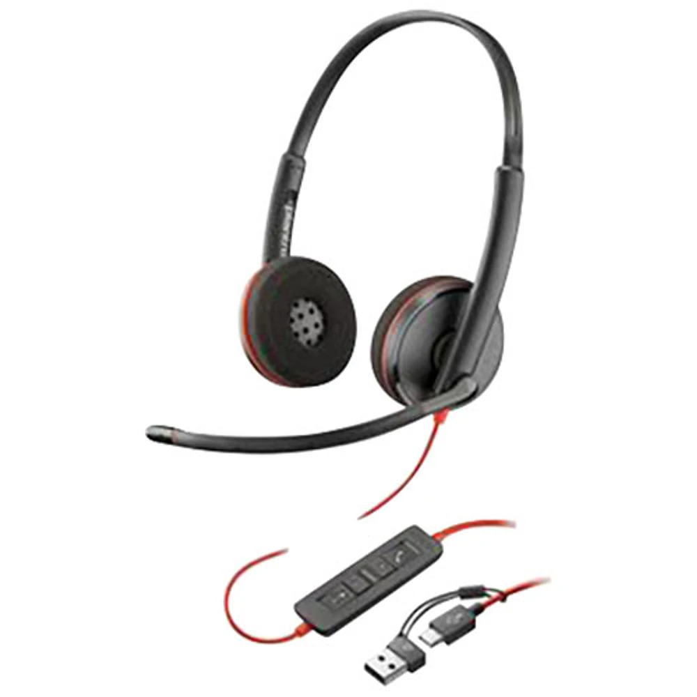 HP Poly Blackwire 3220 On-Ear Noise Cancelling Wired Headset - Black