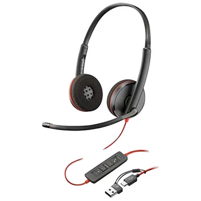 HP Poly Blackwire 3220 On-Ear Noise Cancelling Wired Headset - Black