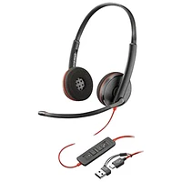 HP Poly Blackwire 3220 On-Ear Noise Cancelling Wired Headset - Black