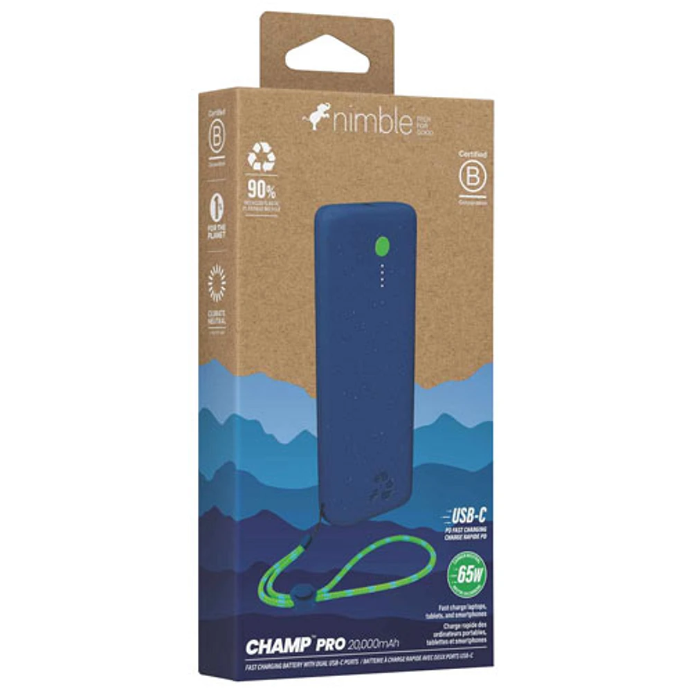 Chargeur portable à recharge rapide Champ Pro 20 000 mAh 65 W PD de Nimble - Bleu foncé nébuleuse