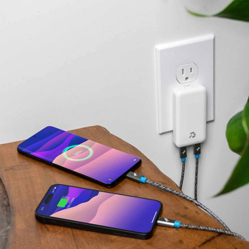 Chargeur mural ultracompact à deux ports USB-C GaN 65 W de Nimble - Blanc