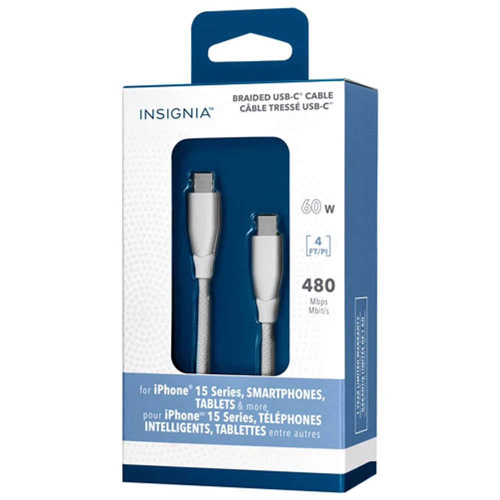 Insignia 1.2m (4ft) USB-C to USB-C Braided Cable (NS-MC5CC4W24-C) - White - Only at Best Buy