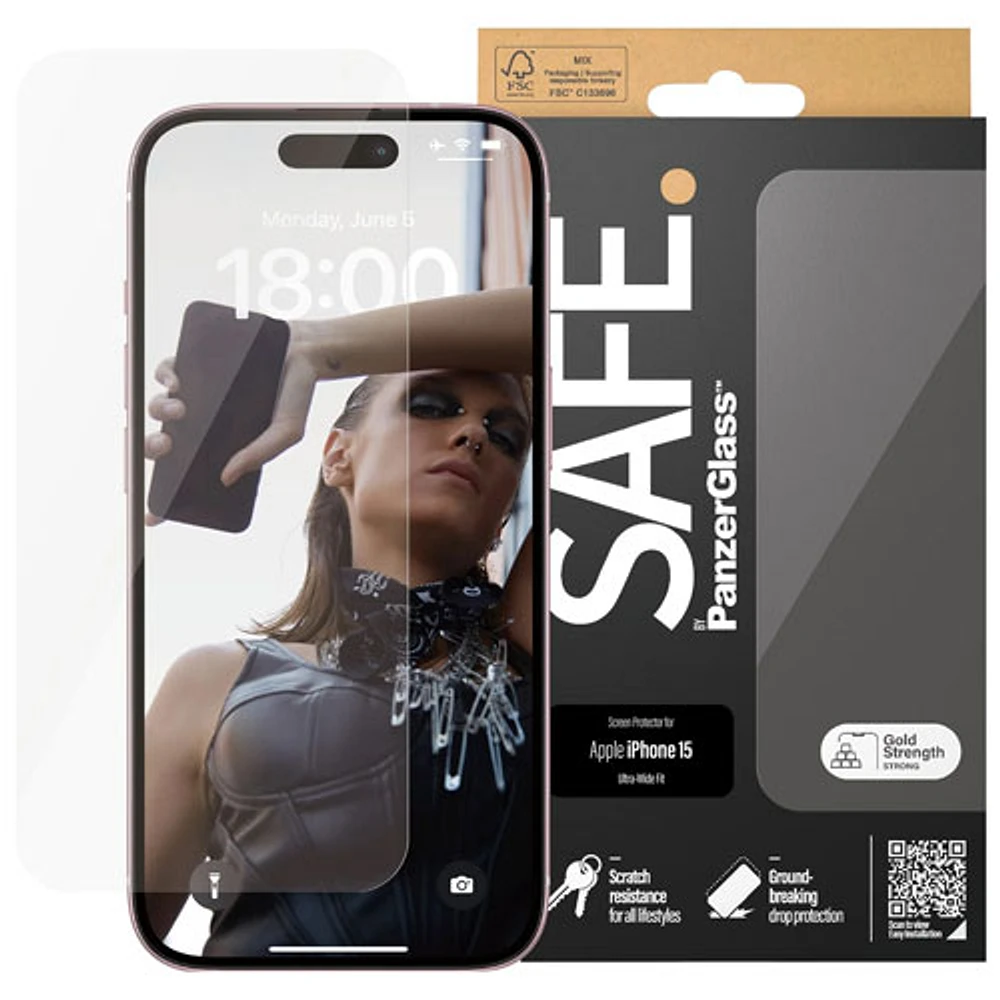 Protecteur d'écran en verre SAFE de PanzerGlass pour iPhone 15