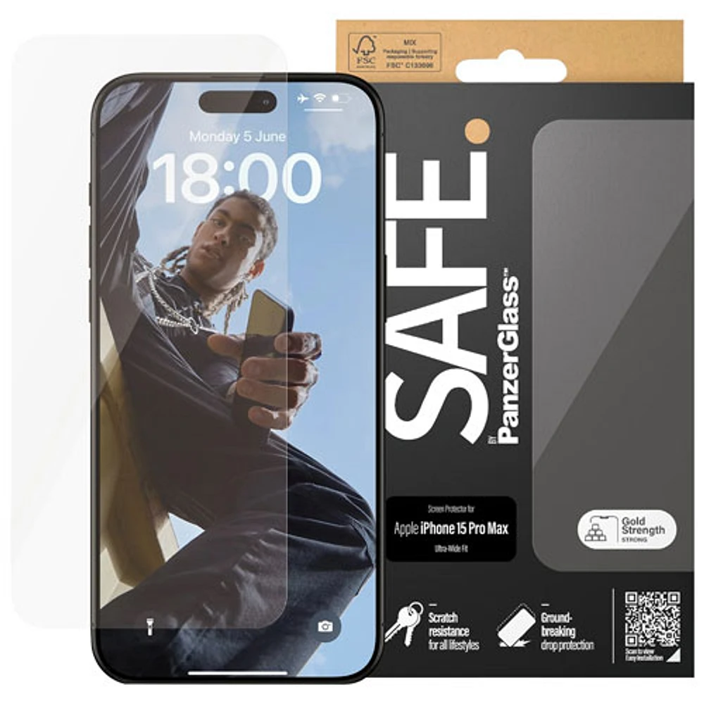 Protecteur d'écran en verre SAFE de PanzerGlass pour iPhone 15 Pro Max