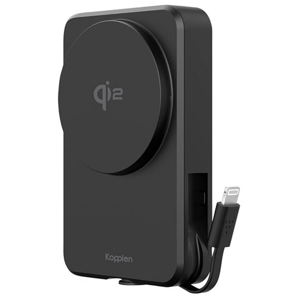 Chargeur portable 20 W 8000 mAh de Kopplen avec chargeur Qi sans fil et câble Lightning certifié MFi intégré - Noir