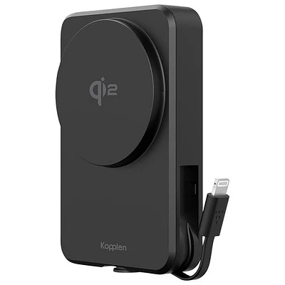 Chargeur portable 20 W 8000 mAh de Kopplen avec chargeur Qi sans fil et câble Lightning certifié MFi intégré - Noir