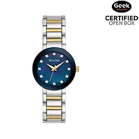 Open Box - Bulova Futuro Quartz Watch 26mm Women's Watch - Two-Tone Case, Bracelet & Blue Dial