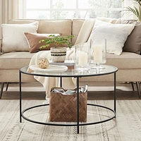 Boutique Home Contemporary Round Coffee Table with Glass Top - Black