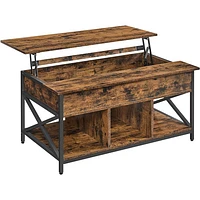 Lift Top Rustic Country Rectangular Coffee Table - Brown