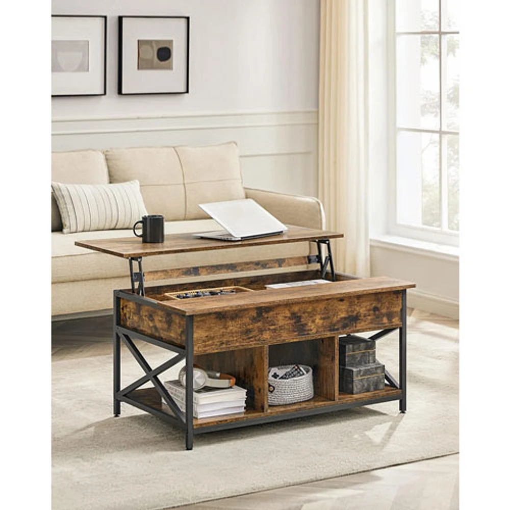 Lift Top Rustic Country Rectangular Coffee Table - Brown