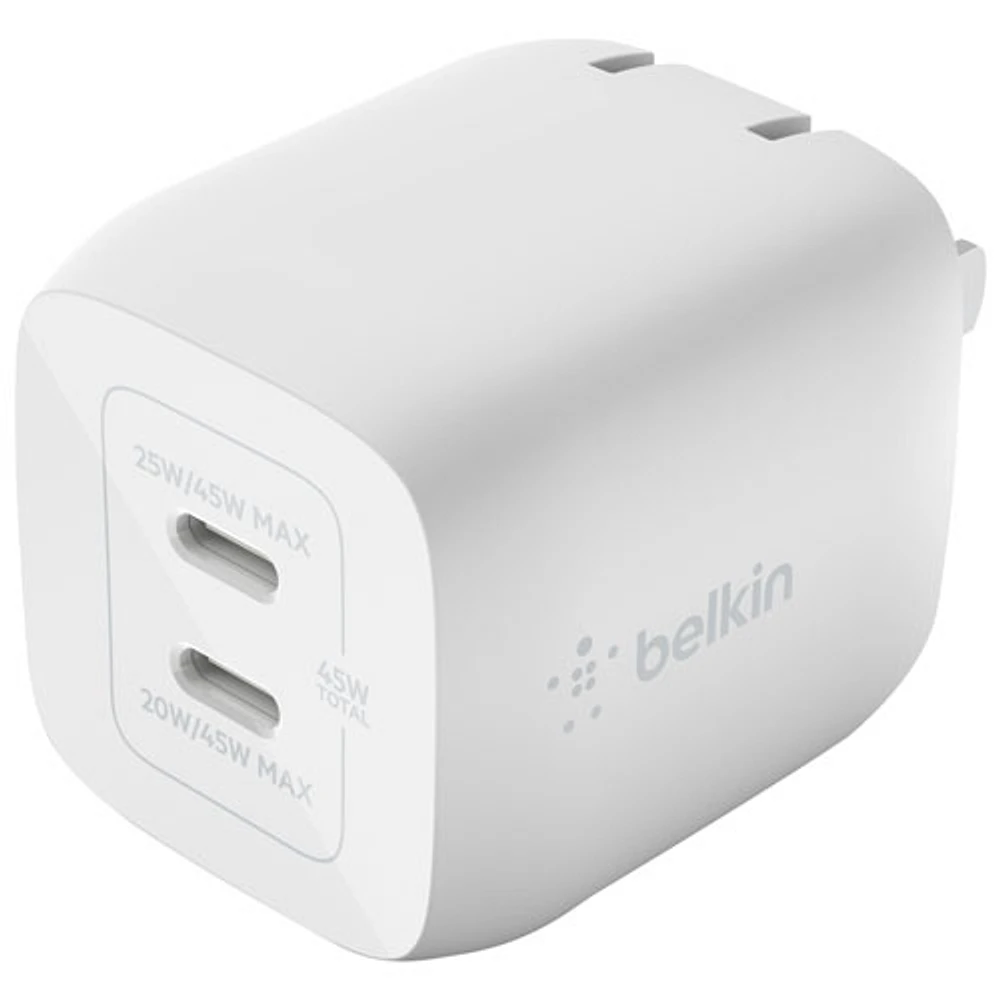 Chargeur mural à deux ports USB-C de 45 W BoostCharge Pro de Belkin - Blanc