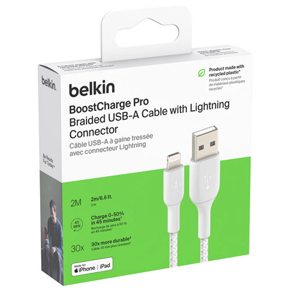 Belkin BoostCharge Braided 2m (6.6 ft.) USB-A to Lightning Cable (CAA002bt2MWH)