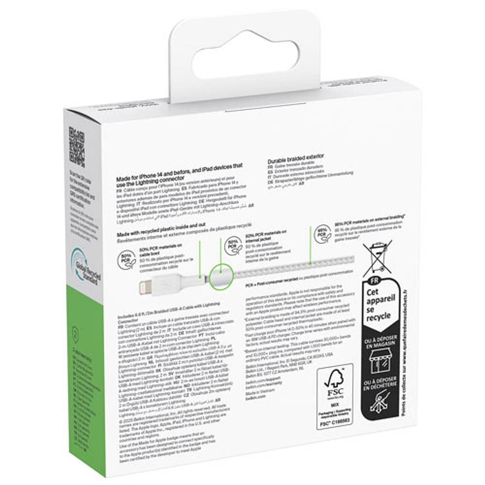 Belkin BoostCharge Braided 2m (6.6 ft.) USB-A to Lightning Cable (CAA002bt2MWH)