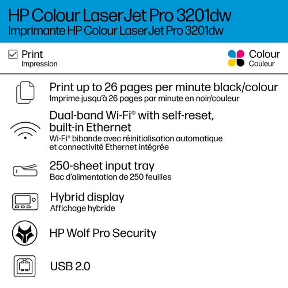 HP LaserJet Pro 3201dw Colour Wireless Laser Printer