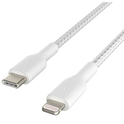 Câble tissé USB-C à Lightning de 2 m (6,6 pi) BoostCharge de Belkin - Blanc