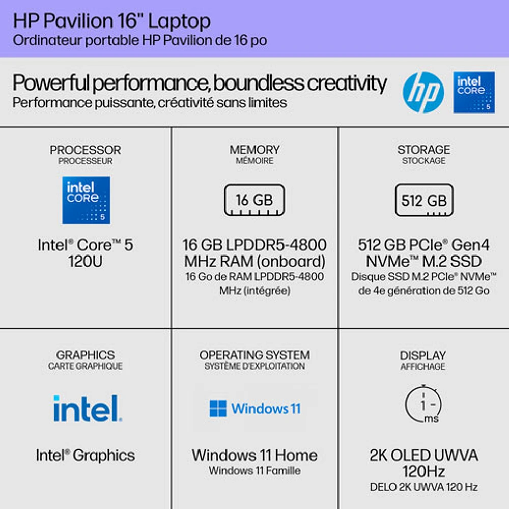 HP Pavilion 16" Laptop (Intel Core 5-120U/512GB SSD/16GB RAM/Windows 11 Home) - Sky Blue